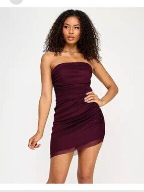 Emerald Sundae XXL Raisin Strapless Ruched Mesh Bodycon Cocktail Dress NWT